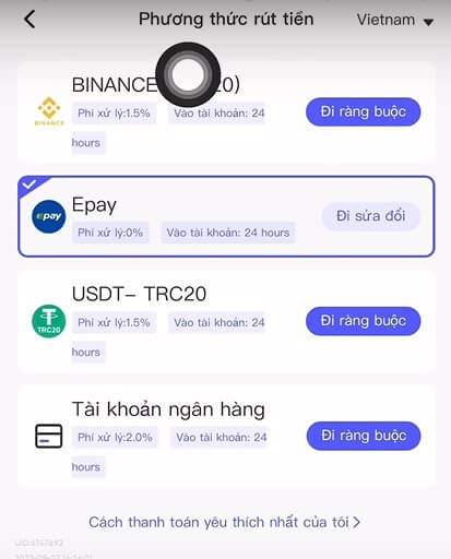 Cách rút tiền trên app Poppo Live về ví Epay