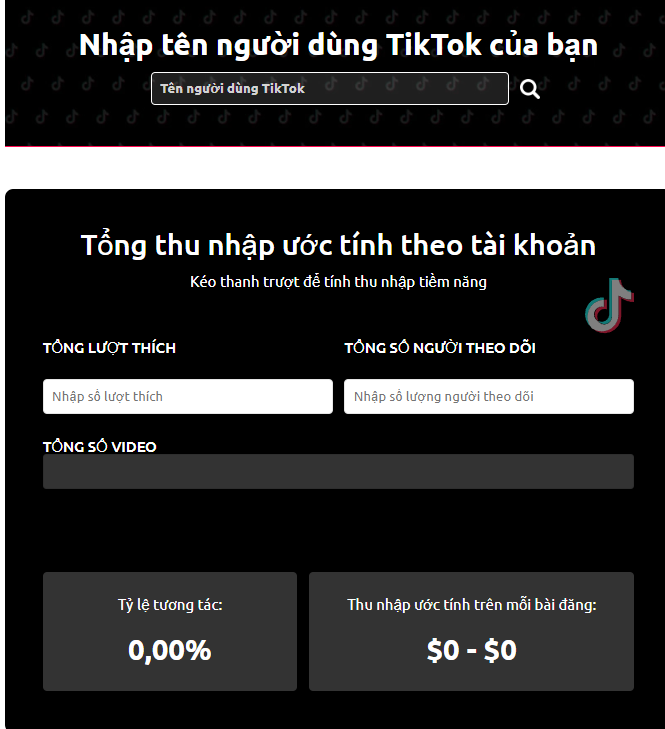 Web định giá kênh Tiktok