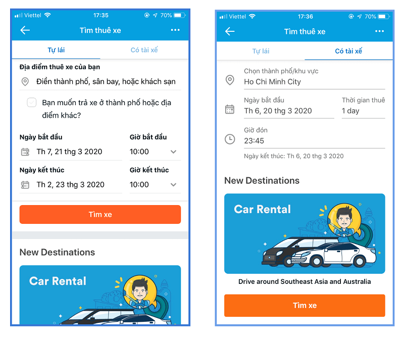 App cho thuê xe ô tô tự lái