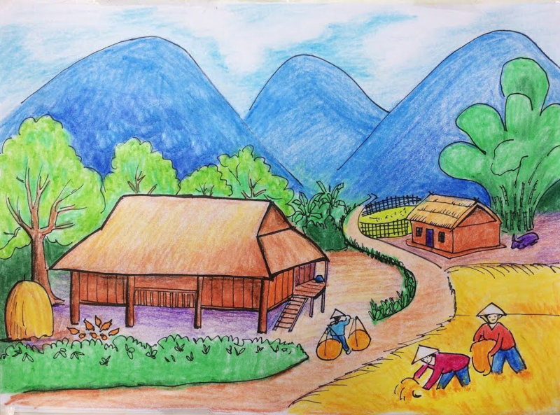 Vẽ tranh phong cảnh quê hương  Vẽ tranh đề tài Quê hương  How to draw  landscapes hometown  Tranh phong cảnh Phong cảnh Cánh