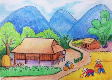 Cách vẽ tranh đề tài phong cảnh quê hương lớp 9 đơn giản mà đẹp bằng bút chì, màu nước 2023