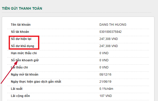 Số tiền khoanh giữ Vietcombank