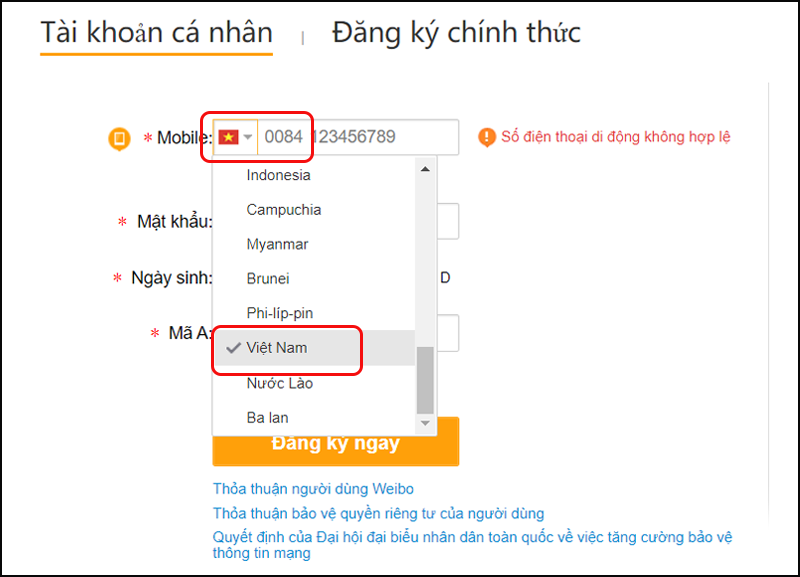 Cách đăng ký Weibo ở Việt Nam 