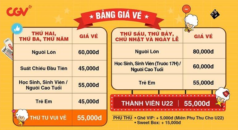 Giá vé CGV VinCom Đà Nẵng, Thủ Đức, Đồng Khởi