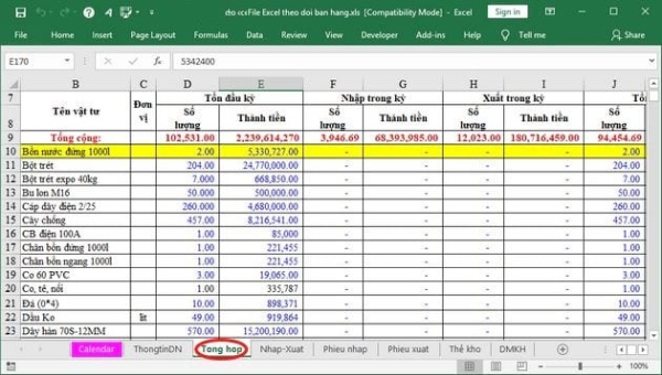 File Excel quản lý thu chi bán hàng