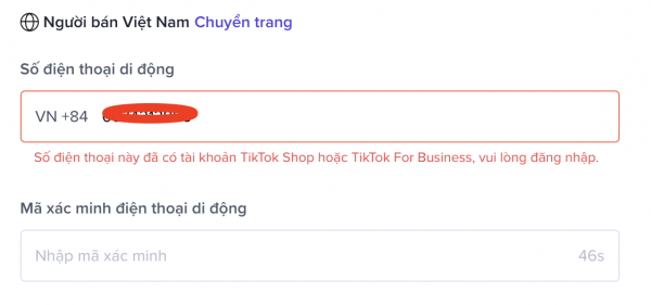 Không đăng ký được Tiktok Shop