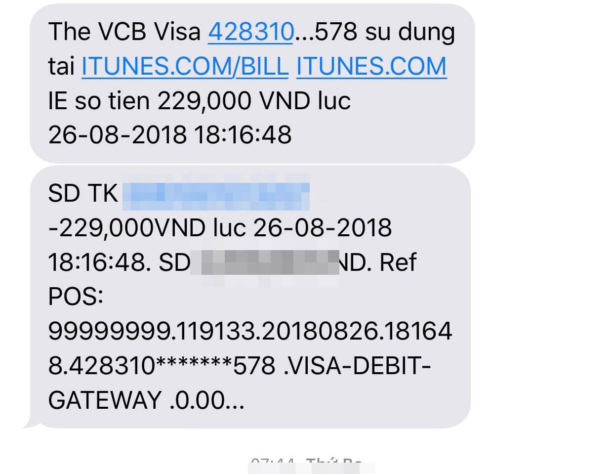 thẻ visa bị trừ tiền itunes