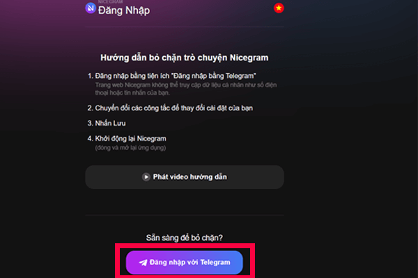 Cách đăng nhập Nicegram trên máy tính