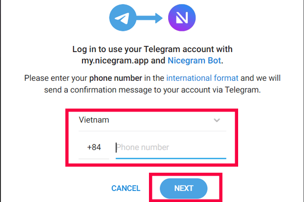 đăng nhập Nicegram bằng Telegram