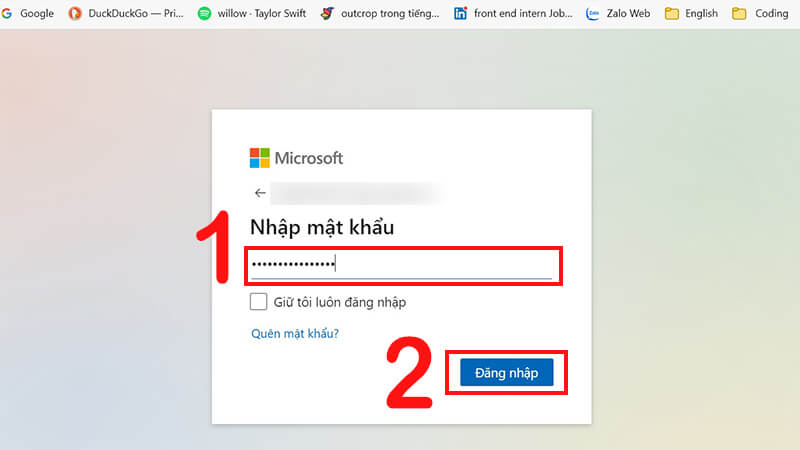 Cách đăng nhập tài khoản Microsoft trên win 10 online