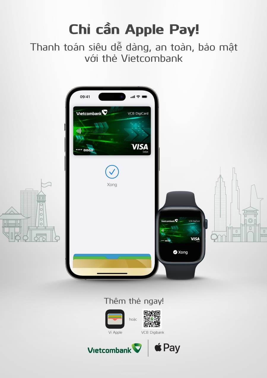 Cách thêm thẻ Vietcombank vào Apple Pay VietNam trên iPhone