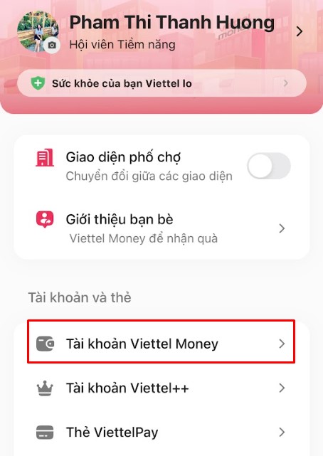 Cách xem số tài khoản Viettel Money